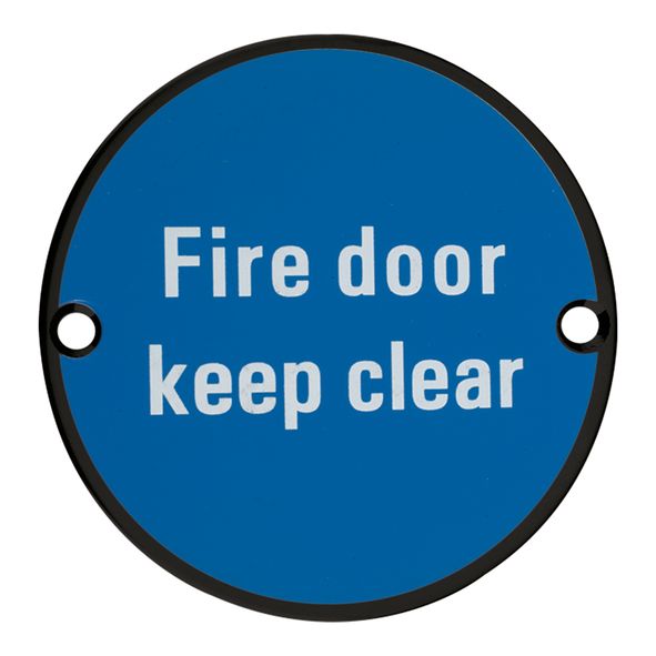 ZSS11-PCB • 75mm Ø • Black • Zoo Hardware Screen Printed Fire Door Keep Clear Sign