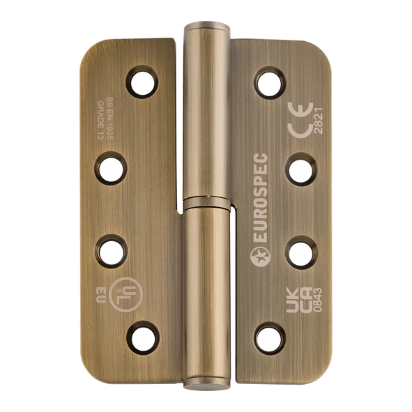 H3N1203/13AB/R/L  102 x 076 x 3.0mm  Left Hand  Antique Brass [120kg]  Polymer Bearing Radiused Corner Lift Off Hinges