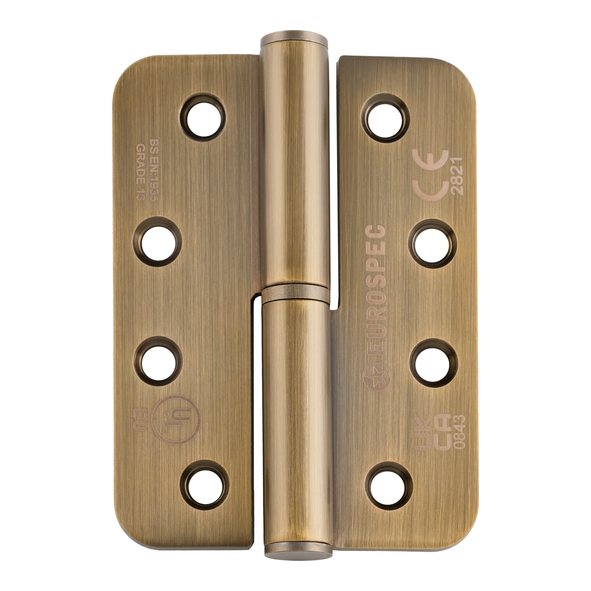 H3N1203/13AB/R/R  102 x 076 x 3.0mm  Right Hand  Antique Brass [120kg]  Polymer Bearing Radiused Corner Lift Off Hinges