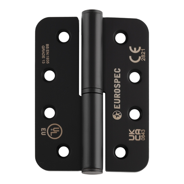 H3N1203/13MB/R/L  102 x 076 x 3.0mm  Left Hand  Matt Black [120kg]  Polymer Bearing Radiused Corner Lift Off Hinges