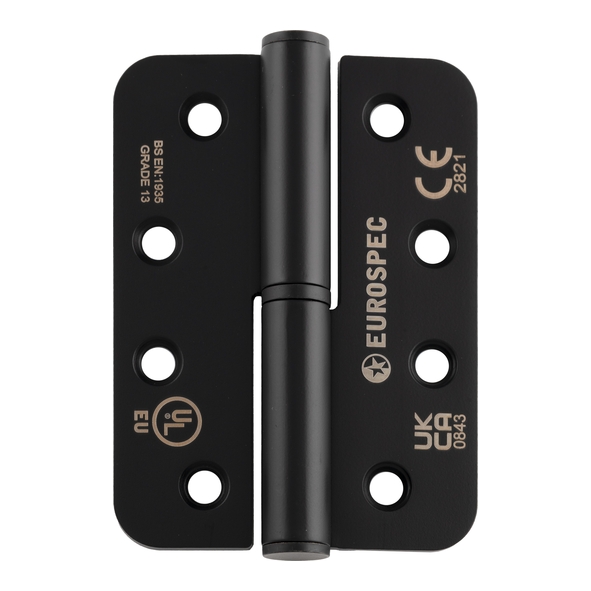 H3N1203/13MB/R/R  102 x 076 x 3.0mm  Right Hand  Matt Black [120kg]  Polymer Bearing Radiused Corner Lift Off Hinges