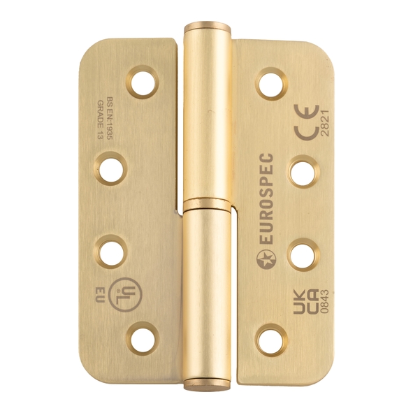 H3N1203/13SB/R/L  102 x 076 x 3.0mm  Left Hand  Satin Brass [120kg]  Polymer Bearing Radiused Corner Lift Off Hinges