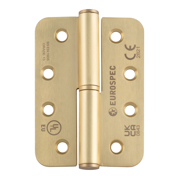 H3N1203/13SB/R/R  102 x 076 x 3.0mm  Right Hand  Satin Brass [120kg]  Polymer Bearing Radiused Corner Lift Off Hinges