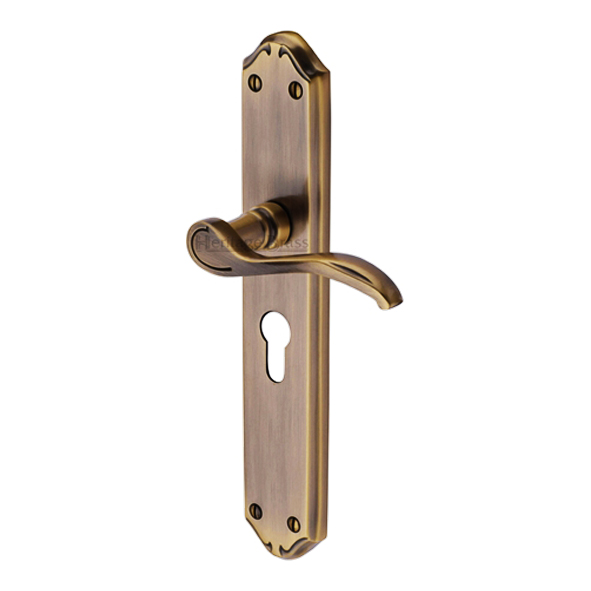 MM825-AT  Euro Cylinder [47.5mm]  Antique Brass  Heritage Brass Verona Levers On Long Backplates