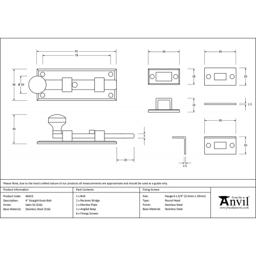 46423 • 91 x 36 x 3mm • Satin Stainless [316] • From The Anvil ...