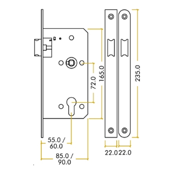 ZDL0055LRSS • 085mm [055mm] • Satin Stainless • Radiused • Zoo Hardware DIN Latch