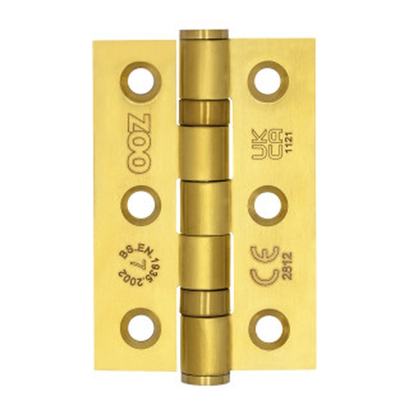 ZHSS232-FSB  076 x 050 x 2.0mm  Favo Satin Brass [40kg]  Ball Bearing Square Corner 201 Stainless Butt Hinges