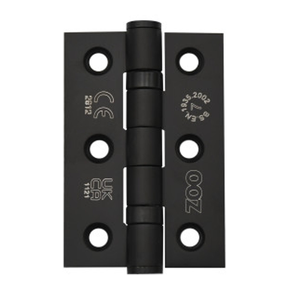 ZHSS232-MB  076 x 050 x 2.0mm  Black [40kg]  Ball Bearing Square Corner 201 Stainless Butt Hinges
