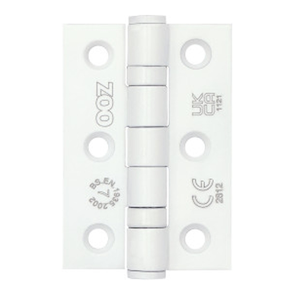 ZHSS232-PCW  076 x 050 x 2.0mm  White [40kg]  Ball Bearing Square Corner 201 Stainless Butt Hinges