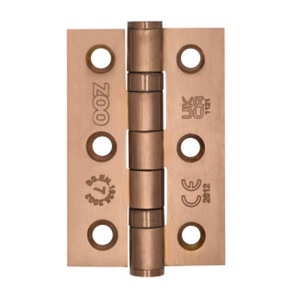 ZHSS232-PVDBZ  076 x 050 x 2.0mm  PVD Satin Bronze [40kg]  Ball Bearing Square Corner 201 Stainless Butt Hinges