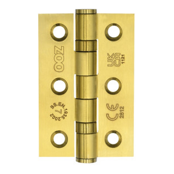 ZHSS232-PVDSB  076 x 050 x 2.0mm  PVD Satin Brass [40kg]  Ball Bearing Square Corner 201 Stainless Butt Hinges