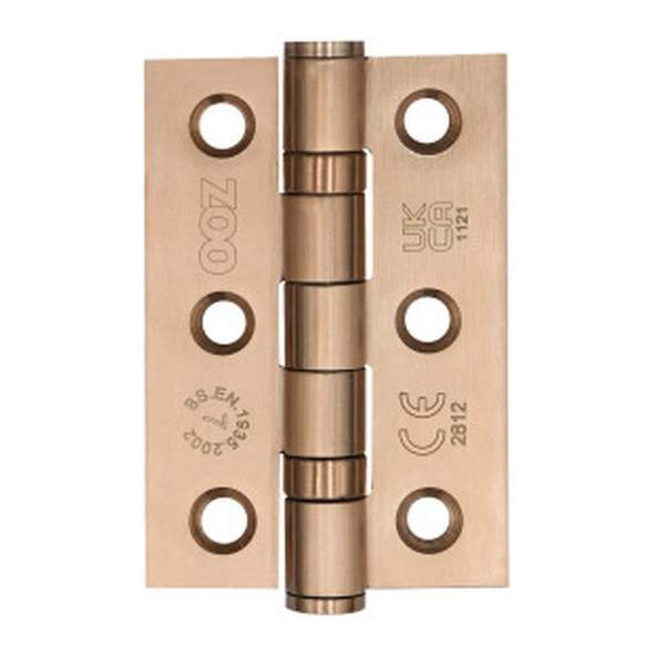 ZHSS232-TRG  076 x 050 x 2.0mm  Tuscan Rose Gold [40kg]  Ball Bearing Square Corner 201 Stainless Butt Hinges